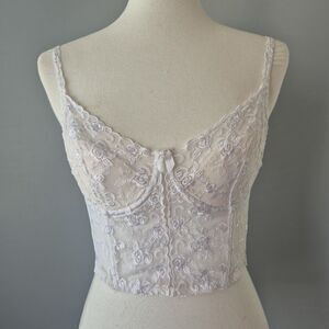 Rampage White Floral Lace Mesh Vintage Bustier Bra Top Womens Medium